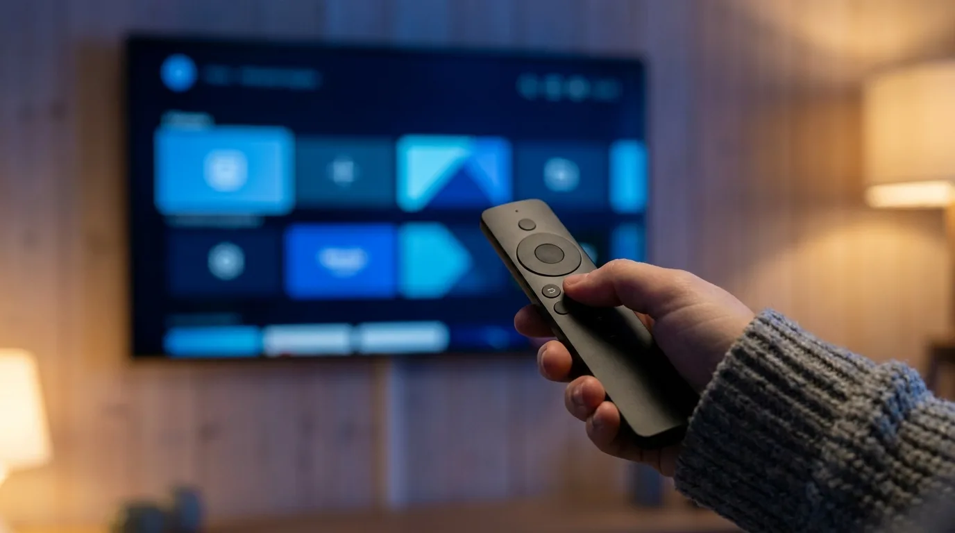 Närbild på en mobil och en TV som visar en IPTV-app med kanallista