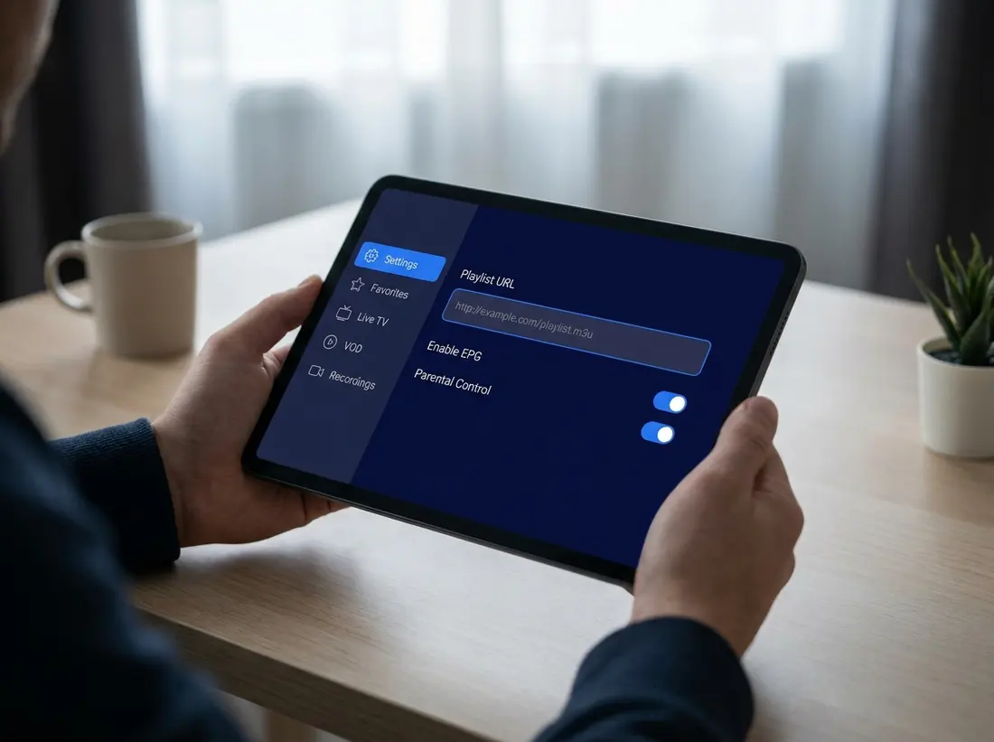 IPTV-app med inloggning och spellista under installationen